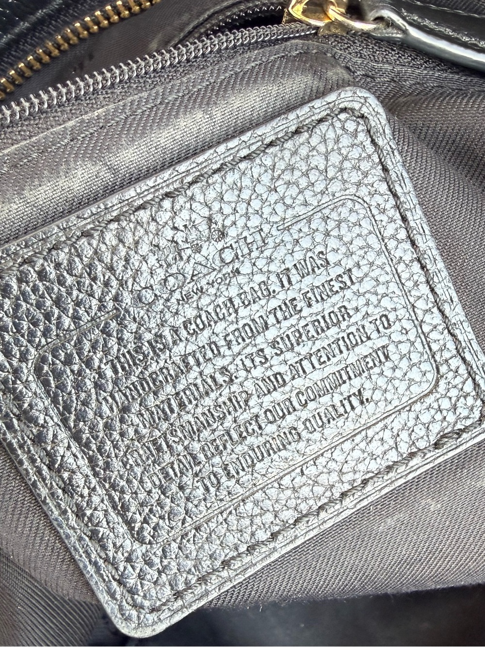 Coach Black Pebbled Leather Tote with Gold Chain Straps - Picture 6 of 16
